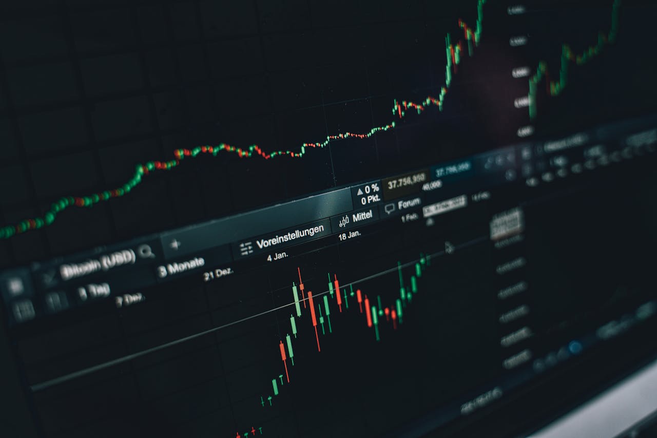services-03 Close-up of a digital market analysis display showing Bitcoin and cryptocurrency price trends.